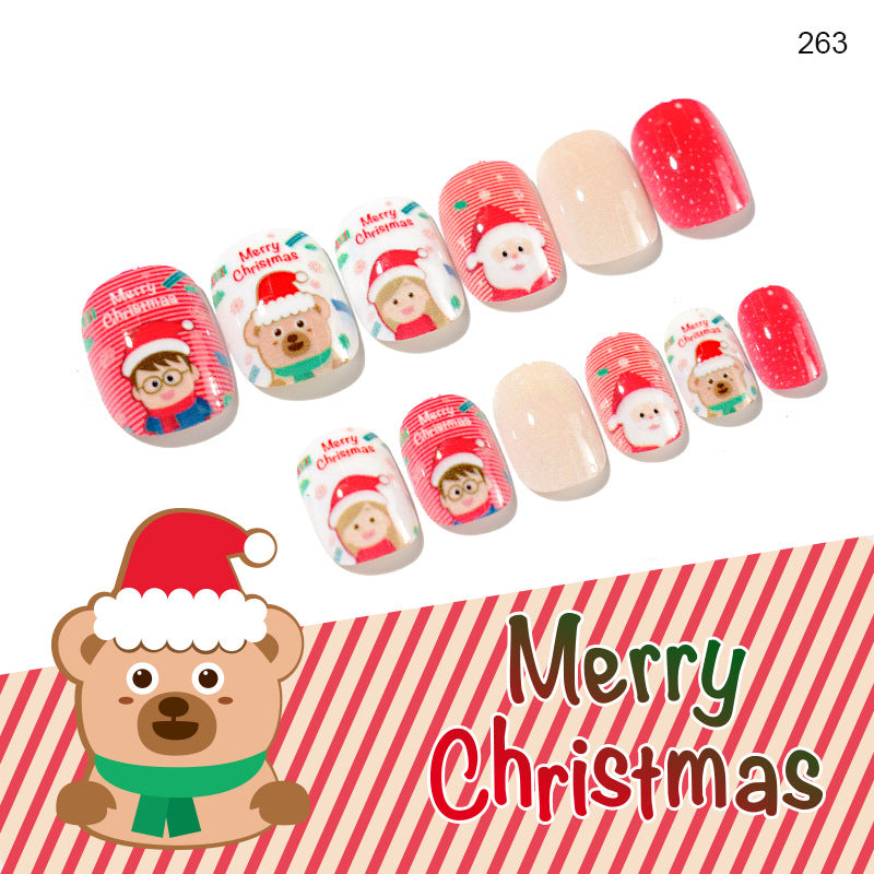 Nails Kids Press on Nails 72 Pcs Cartoon Christmas False Nails Removable With Adhesive Nail Stickers #C11