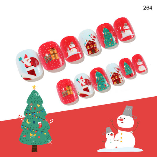 Nails Kids Press on Nails 72 Pcs Cartoon Christmas False Nails Removable With Adhesive Nail Stickers #C12