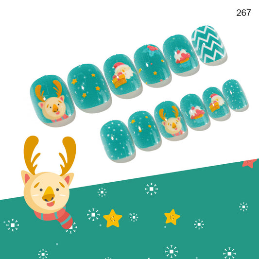Nails Kids Press on Nails 72 Pcs Cartoon Christmas False Nails Removable With Adhesive Nail Stickers #C13