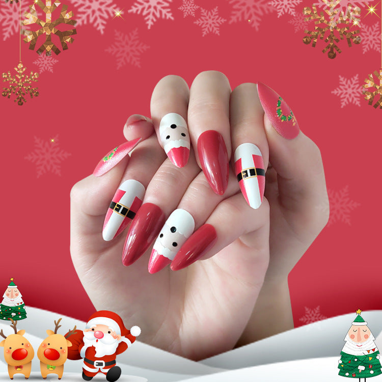 24Pcs Christmas Press on Nails ,Long Nails, Glossy Glue on Nails Full Cover Acrylic Christmas Nails #C15