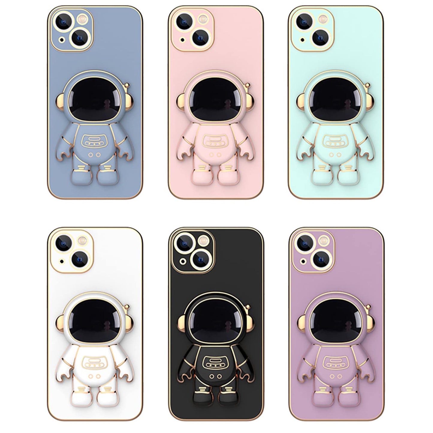 6D Plating Astronaut Hidden Stand Case Cover for iPhone, with Hanging Ring