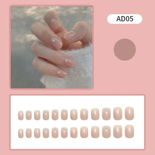 24Pcs Press on Nails , Short Nails Nude Pearls #AD05