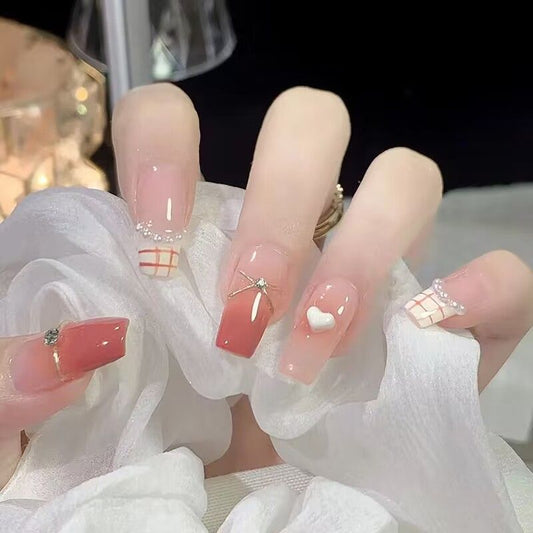 10Pcs Long Nails,Gentle and Gravity grid,Press On Nails #N36